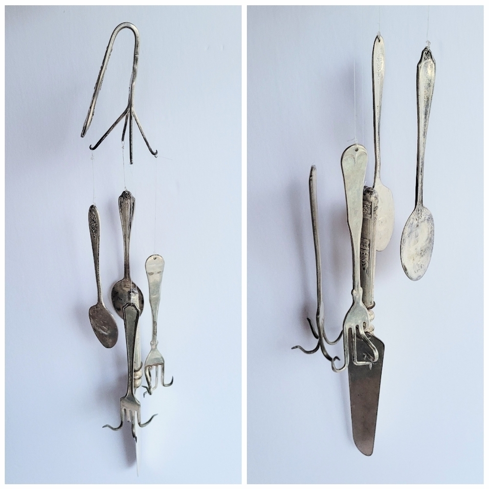 Vtg. Hammered Silverware Windchime